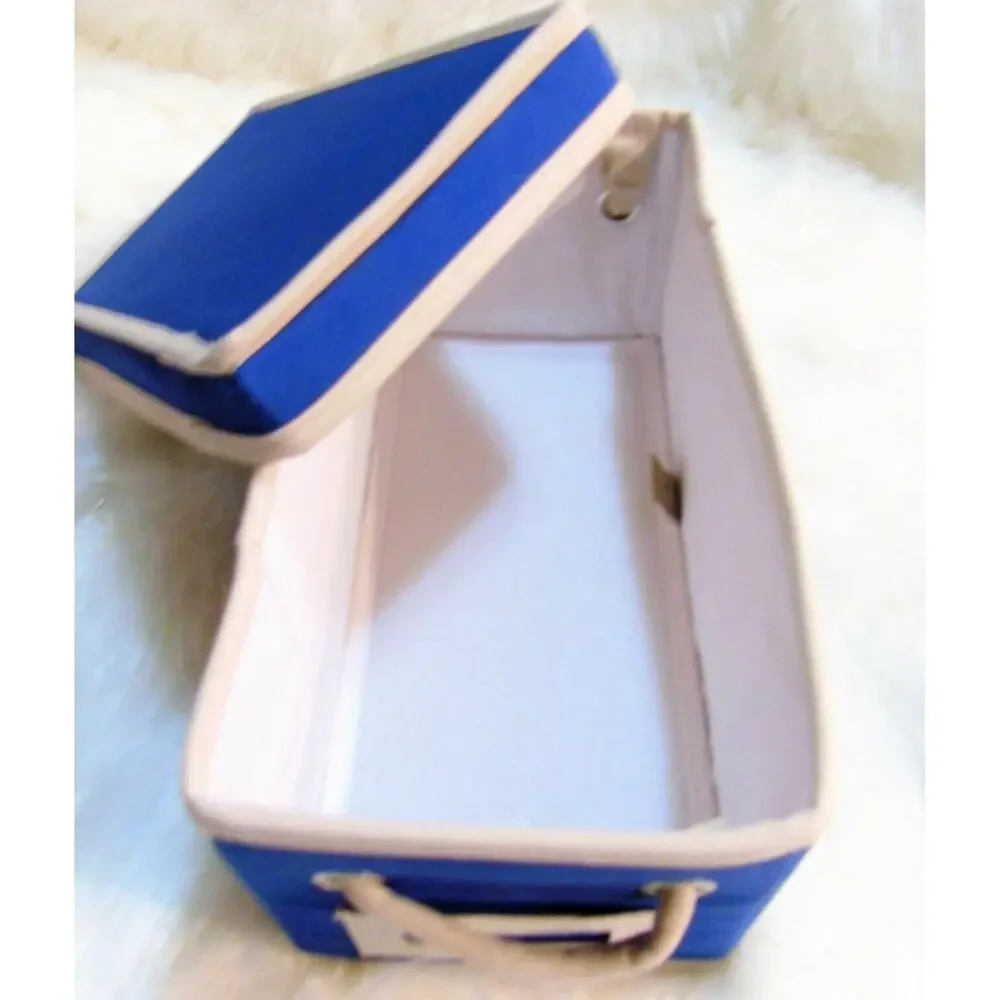 New Pottery Barn Canvas Storage Bin & Lid Blue 13x7x6